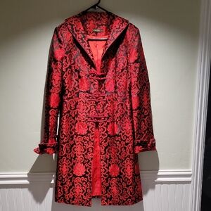 Elegant Red and Black Brocade Coat
